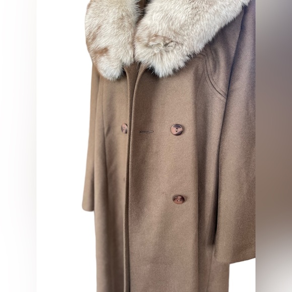 100% Wool Camel Mid-Length Trench Coat Vintage 60’s Blue Fox Collar Medium Vntg - Picture 11 of 16